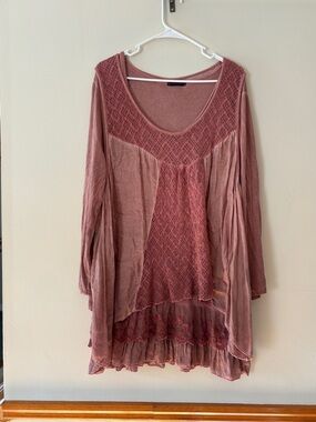 Boho Mauve Lace-Detail Tunic Top
